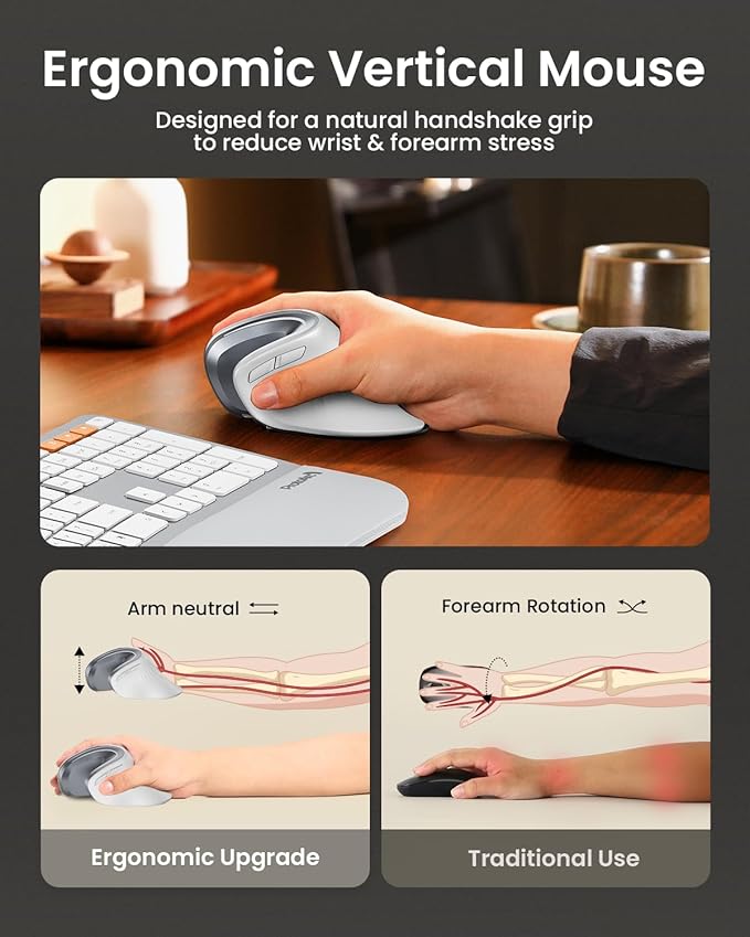 ProtoArc Ergonomic Mouse, EM11 NL Bluetooth Rechargeable Wireless Vertical Mouse, 3 Multi - Device Connectivity for Computer/PC/Laptop, 2.4GHz USB - A Optical Mice for Windows, Mac OS, White | Mice - TrueDesk