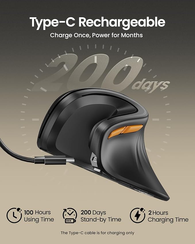 ProtoArc Ergonomic Mouse, EM11 NL Bluetooth Rechargeable Wireless Vertical Mouse, 3 Multi - Device Connectivity for Computer/PC/Laptop, 2.4GHz USB - A Optical Mice for Windows, Mac OS, Black | Mice - TrueDesk