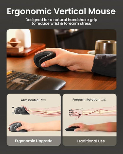 ProtoArc Ergonomic Mouse, EM11 NL Bluetooth Rechargeable Wireless Vertical Mouse, 3 Multi - Device Connectivity for Computer/PC/Laptop, 2.4GHz USB - A Optical Mice for Windows, Mac OS, Gray | Mice - TrueDesk
