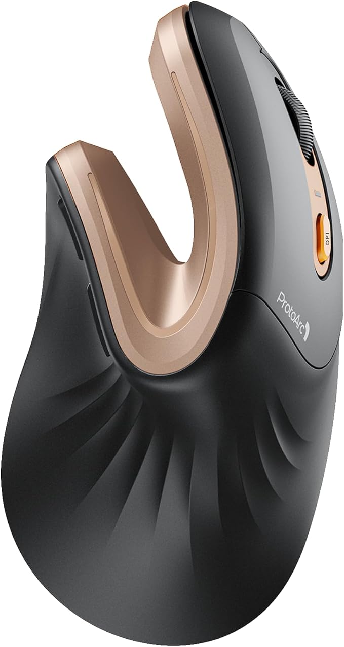 ProtoArc Ergonomic Mouse, EM11 NL Bluetooth Rechargeable Wireless Vertical Mouse, 3 Multi - Device Connectivity for Computer/PC/Laptop, 2.4GHz USB - A Optical Mice for Windows, Mac OS, Black Gold | Mice - TrueDesk
