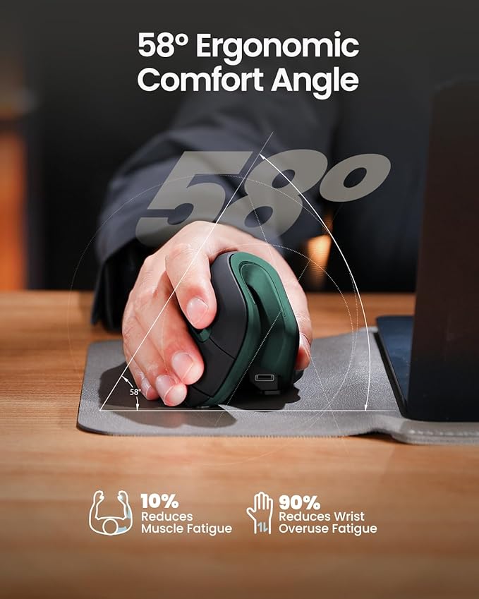 ProtoArc Ergonomic Mouse, EM11 NL Bluetooth Rechargeable Wireless Vertical Mouse, 3 Multi - Device Connectivity for Computer/PC/Laptop, 2.4GHz USB - A Optical Mice for Windows, Mac OS, Green | Mice - TrueDesk