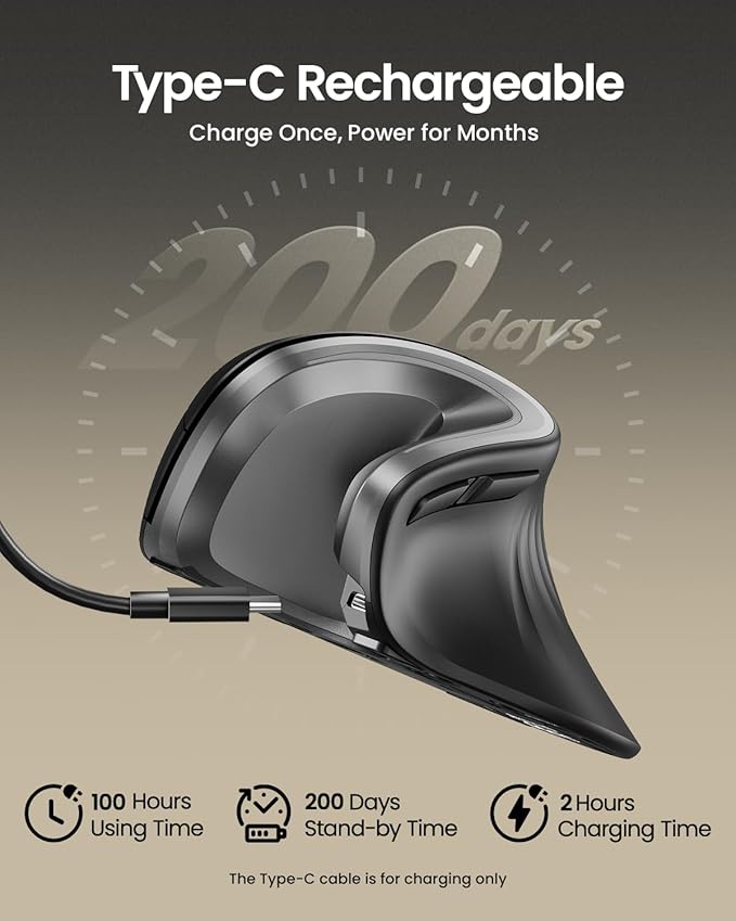 ProtoArc Ergonomic Mouse, EM11 NL Bluetooth Rechargeable Wireless Vertical Mouse, 3 Multi - Device Connectivity for Computer/PC/Laptop, 2.4GHz USB - A Optical Mice for Windows, Mac OS, Gray | Mice - TrueDesk