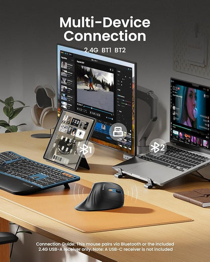 ProtoArc Ergonomic Mouse, EM11 NL Bluetooth Rechargeable Wireless Vertical Mouse, 3 Multi - Device Connectivity for Computer/PC/Laptop, 2.4GHz USB - A Optical Mice for Windows, Mac OS, Blue | Mice - TrueDesk