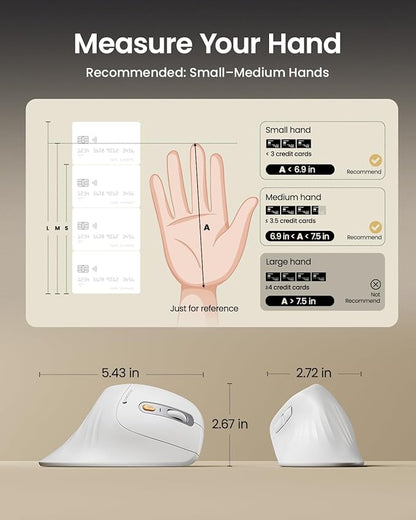 ProtoArc Ergonomic Mouse, EM11 NL Bluetooth Rechargeable Wireless Vertical Mouse, 3 Multi - Device Connectivity for Computer/PC/Laptop, 2.4GHz USB - A Optical Mice for Windows, Mac OS, White | Mice - TrueDesk