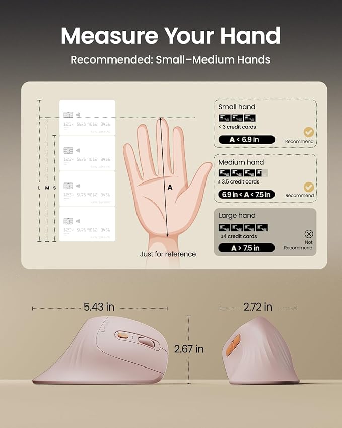 ProtoArc Ergonomic Mouse, EM11 NL Bluetooth Rechargeable Wireless Vertical Mouse, 3 Multi - Device Connectivity for Computer/PC/Laptop, 2.4GHz USB - A Optical Mice for Windows, Mac OS, Pink | Mice - TrueDesk