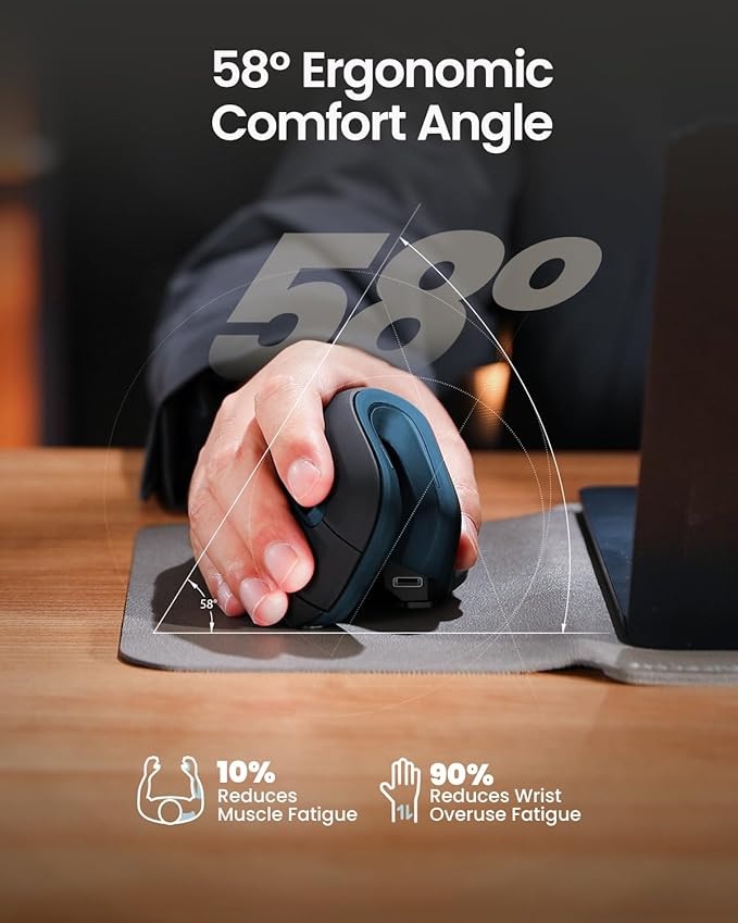 ProtoArc Ergonomic Mouse, EM11 NL Bluetooth Rechargeable Wireless Vertical Mouse, 3 Multi - Device Connectivity for Computer/PC/Laptop, 2.4GHz USB - A Optical Mice for Windows, Mac OS, Blue | Mice - TrueDesk