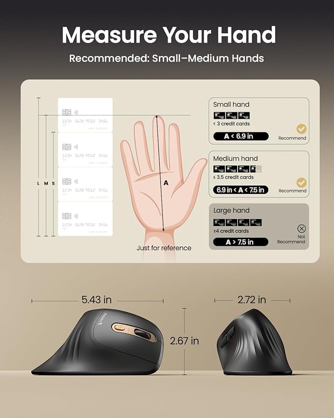 ProtoArc Ergonomic Mouse, EM11 NL Bluetooth Rechargeable Wireless Vertical Mouse, 3 Multi - Device Connectivity for Computer/PC/Laptop, 2.4GHz USB - A Optical Mice for Windows, Mac OS, Black Gold | Mice - TrueDesk