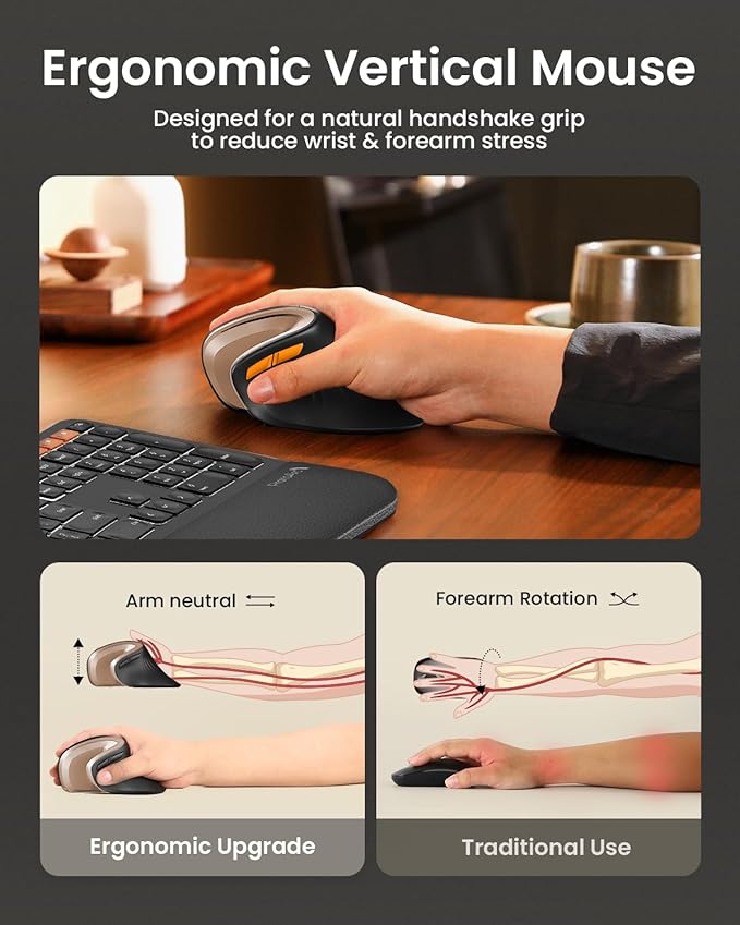 ProtoArc Ergonomic Mouse, EM11 NL Bluetooth Rechargeable Wireless Vertical Mouse, 3 Multi - Device Connectivity for Computer/PC/Laptop, 2.4GHz USB - A Optical Mice for Windows, Mac OS, Black Gold | Mice - TrueDesk