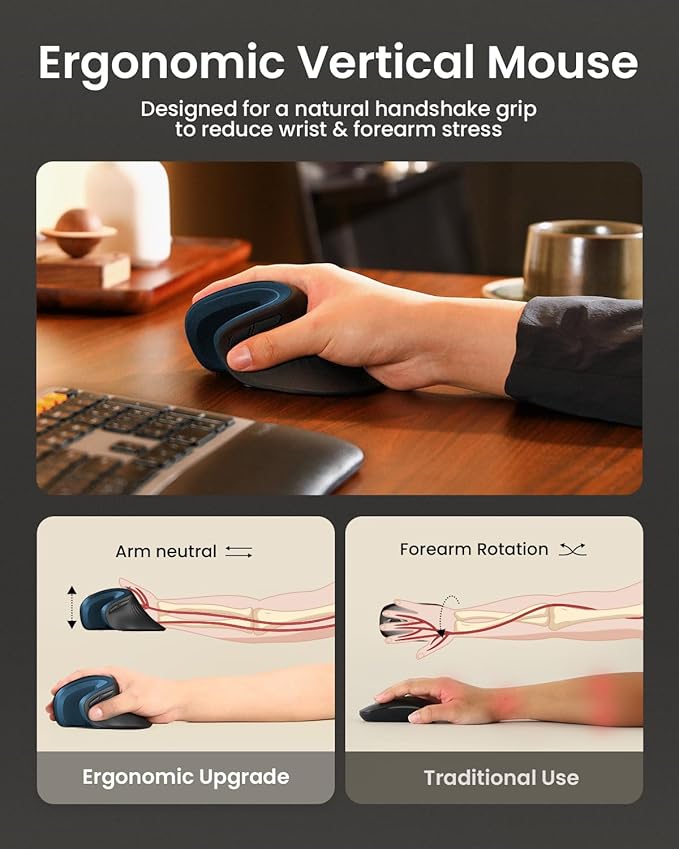 ProtoArc Ergonomic Mouse, EM11 NL Bluetooth Rechargeable Wireless Vertical Mouse, 3 Multi - Device Connectivity for Computer/PC/Laptop, 2.4GHz USB - A Optical Mice for Windows, Mac OS, Blue | Mice - TrueDesk