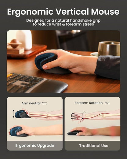 ProtoArc Ergonomic Mouse, EM11 NL Bluetooth Rechargeable Wireless Vertical Mouse, 3 Multi - Device Connectivity for Computer/PC/Laptop, 2.4GHz USB - A Optical Mice for Windows, Mac OS, Blue | Mice - TrueDesk