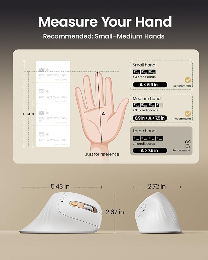 ProtoArc Ergonomic Mouse, EM11 NL Bluetooth Rechargeable Wireless Vertical Mouse, 3 Multi - Device Connectivity for Computer/PC/Laptop, 2.4GHz USB - A Optical Mice for Windows, Mac OS, White Gold | Mice - TrueDesk