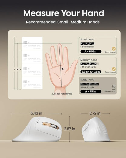 ProtoArc Ergonomic Mouse, EM11 NL Bluetooth Rechargeable Wireless Vertical Mouse, 3 Multi - Device Connectivity for Computer/PC/Laptop, 2.4GHz USB - A Optical Mice for Windows, Mac OS, White Gold | Mice - TrueDesk