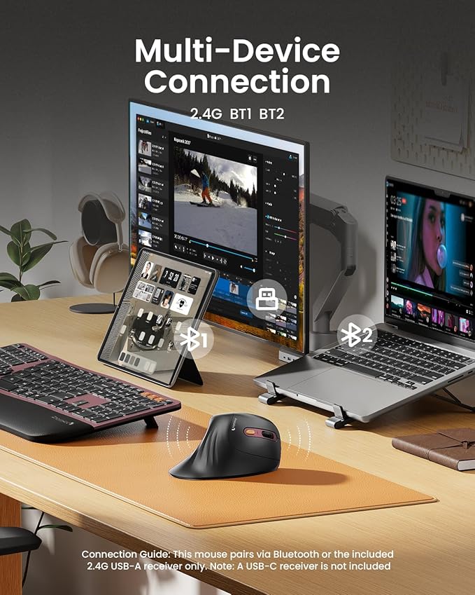 ProtoArc Ergonomic Mouse, EM11 NL Bluetooth Rechargeable Wireless Vertical Mouse, 3 Multi - Device Connectivity for Computer/PC/Laptop, 2.4GHz USB - A Optical Mice for Windows, Mac OS, Wine Red | Mice - TrueDesk