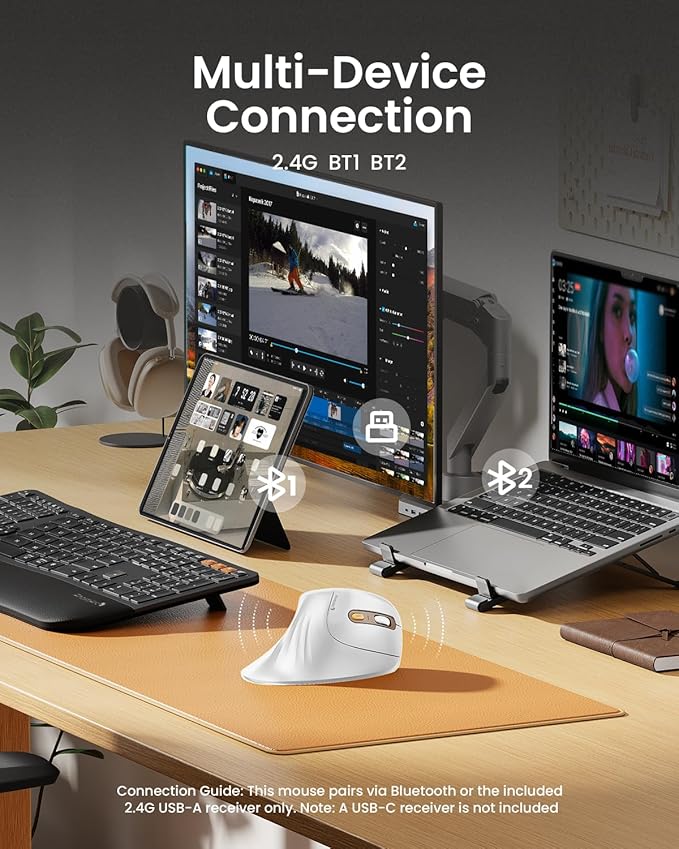 ProtoArc Ergonomic Mouse, EM11 NL Bluetooth Rechargeable Wireless Vertical Mouse, 3 Multi - Device Connectivity for Computer/PC/Laptop, 2.4GHz USB - A Optical Mice for Windows, Mac OS, White Gold | Mice - TrueDesk
