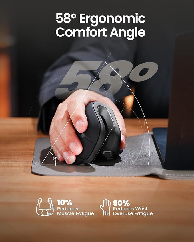 ProtoArc Ergonomic Mouse, EM11 NL Bluetooth Rechargeable Wireless Vertical Mouse, 3 Multi - Device Connectivity for Computer/PC/Laptop, 2.4GHz USB - A Optical Mice for Windows, Mac OS, Gray | Mice - TrueDesk
