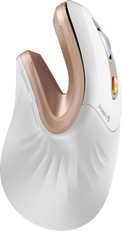 ProtoArc Ergonomic Mouse, EM11 NL Bluetooth Rechargeable Wireless Vertical Mouse, 3 Multi - Device Connectivity for Computer/PC/Laptop, 2.4GHz USB - A Optical Mice for Windows, Mac OS, White Gold | Mice - TrueDesk