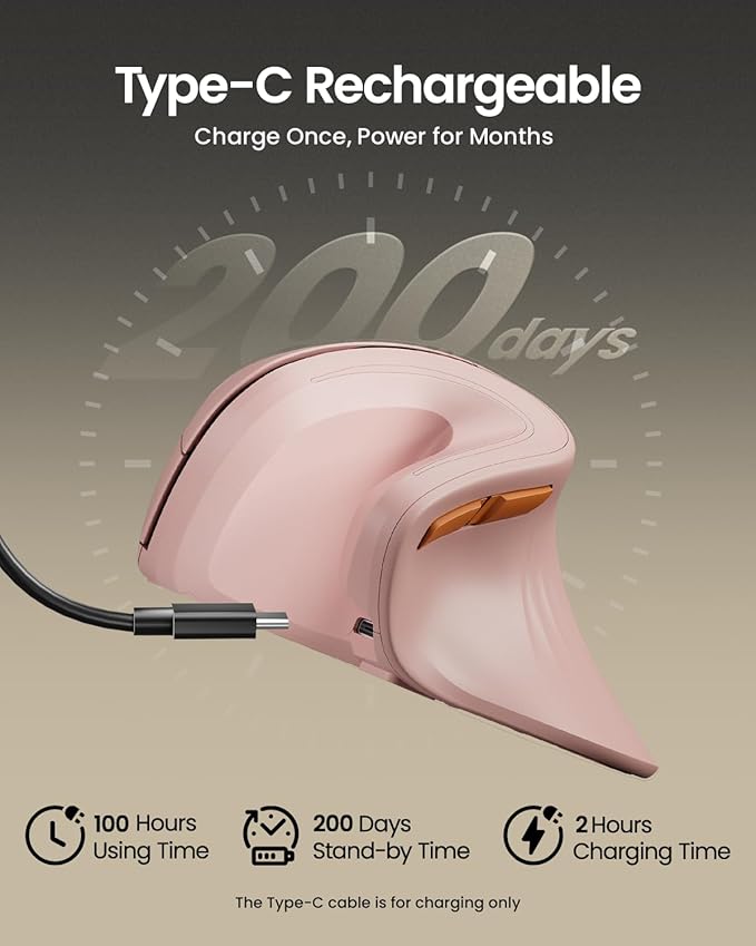 ProtoArc Ergonomic Mouse, EM11 NL Bluetooth Rechargeable Wireless Vertical Mouse, 3 Multi - Device Connectivity for Computer/PC/Laptop, 2.4GHz USB - A Optical Mice for Windows, Mac OS, Pink | Mice - TrueDesk