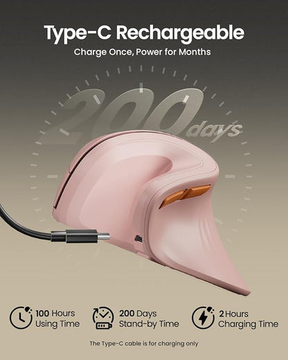 ProtoArc Ergonomic Mouse, EM11 NL Bluetooth Rechargeable Wireless Vertical Mouse, 3 Multi - Device Connectivity for Computer/PC/Laptop, 2.4GHz USB - A Optical Mice for Windows, Mac OS, Pink | Mice - TrueDesk