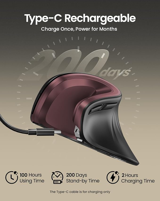 ProtoArc Ergonomic Mouse, EM11 NL Bluetooth Rechargeable Wireless Vertical Mouse, 3 Multi - Device Connectivity for Computer/PC/Laptop, 2.4GHz USB - A Optical Mice for Windows, Mac OS, Wine Red | Mice - TrueDesk