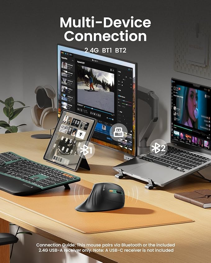 ProtoArc Ergonomic Mouse, EM11 NL Bluetooth Rechargeable Wireless Vertical Mouse, 3 Multi - Device Connectivity for Computer/PC/Laptop, 2.4GHz USB - A Optical Mice for Windows, Mac OS, Green | Mice - TrueDesk