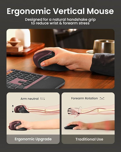ProtoArc Ergonomic Mouse, EM11 NL Bluetooth Rechargeable Wireless Vertical Mouse, 3 Multi - Device Connectivity for Computer/PC/Laptop, 2.4GHz USB - A Optical Mice for Windows, Mac OS, Wine Red | Mice - TrueDesk