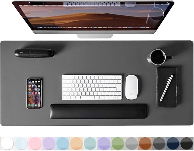 PU Leather Large Mouse Pad, Desk Pad Protector, Non - Slip Desk Mat for Home and Office, Waterproof Laptop Computer Desk Blotter for Keyboard and Mouse, Mouse Pads for Desk, Deep Grey (13.7''X23.6'') | Mouse Pads - TrueDesk