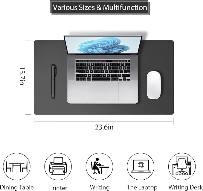 PU Leather Large Mouse Pad, Desk Pad Protector, Non - Slip Desk Mat for Home and Office, Waterproof Laptop Computer Desk Blotter for Keyboard and Mouse, Mouse Pads for Desk, Deep Grey (13.7''X23.6'') | Mouse Pads - TrueDesk