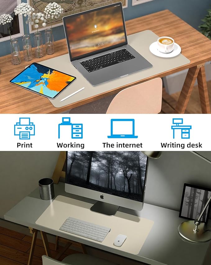 PULeather Non - Slip Desk Mat, Large Mouse Pad & Laptop Desk Pad - Waterproof Writing Pad for Office & Home (Beige, 35.4" x 17") | Desk Pads Blotters - TrueDesk