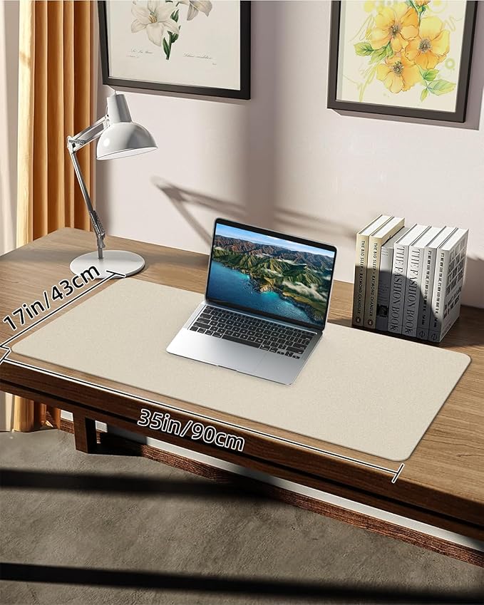 PULeather Non - Slip Desk Mat, Large Mouse Pad & Laptop Desk Pad - Waterproof Writing Pad for Office & Home (Beige, 35.4" x 17") | Desk Pads Blotters - TrueDesk