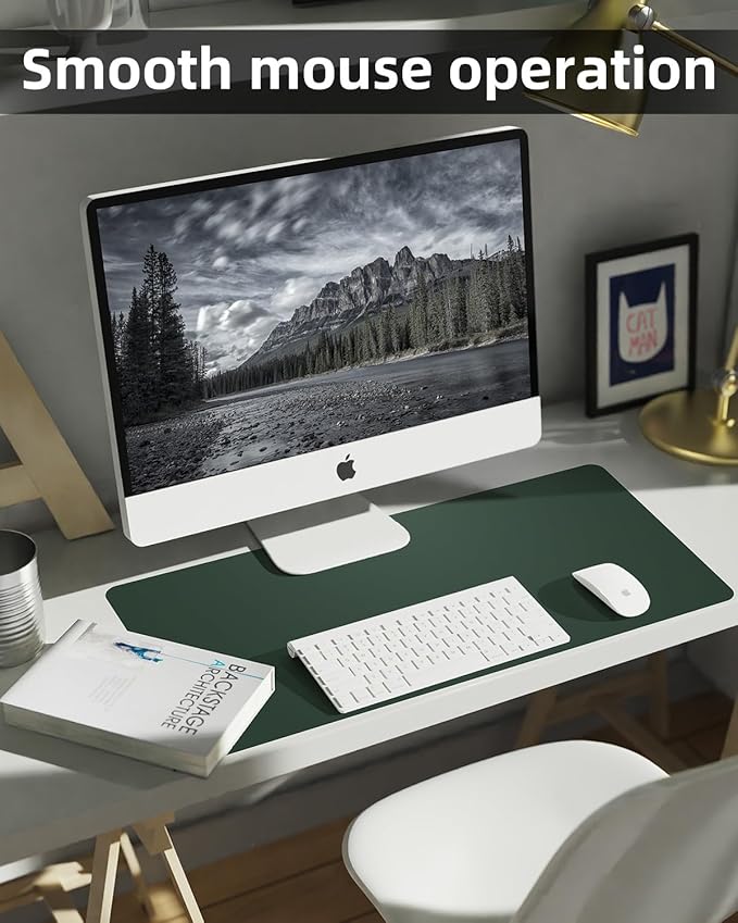 PULeather Non - Slip Desk Mat, Large Mouse Pad & Laptop Desk Pad - Waterproof Writing Pad for Office & Home (Dark Green, 35.4" x 17") | Desk Pads Blotters - TrueDesk