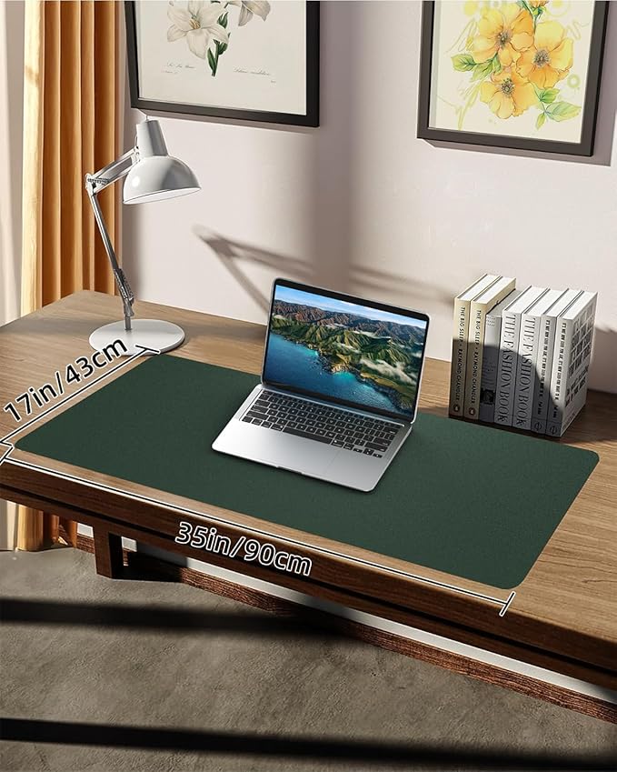 PULeather Non - Slip Desk Mat, Large Mouse Pad & Laptop Desk Pad - Waterproof Writing Pad for Office & Home (Dark Green, 35.4" x 17") | Desk Pads Blotters - TrueDesk