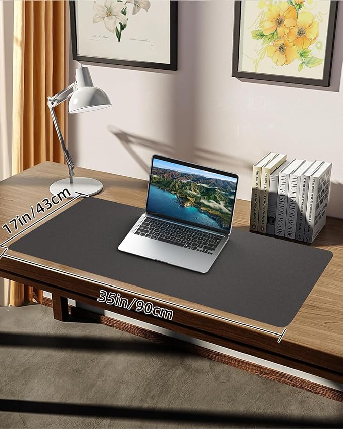 PULeather Non - Slip Desk Mat, Large Mouse Pad & Laptop Desk Pad - Waterproof Writing Pad for Office & Home (Dark Grey, 35.4" x 17") | Desk Pads Blotters - TrueDesk