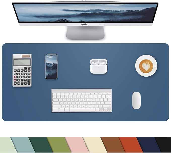 PULeather Non - Slip Desk Mat, Large Mouse Pad & Laptop Desk Pad - Waterproof Writing Pad for Office & Home (Grey Blue, 35.4" x 17") | Desk Pads Blotters - TrueDesk