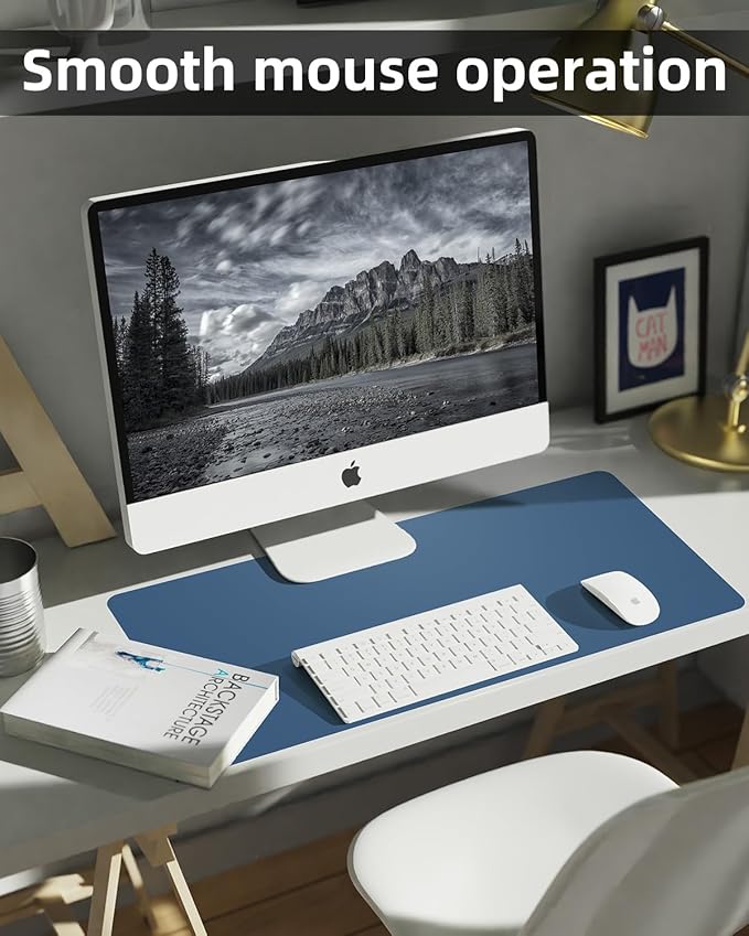 PULeather Non - Slip Desk Mat, Large Mouse Pad & Laptop Desk Pad - Waterproof Writing Pad for Office & Home (Grey Blue, 35.4" x 17") | Desk Pads Blotters - TrueDesk