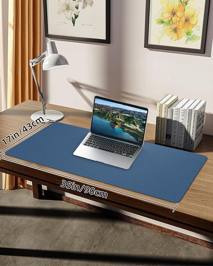 PULeather Non - Slip Desk Mat, Large Mouse Pad & Laptop Desk Pad - Waterproof Writing Pad for Office & Home (Grey Blue, 35.4" x 17") | Desk Pads Blotters - TrueDesk