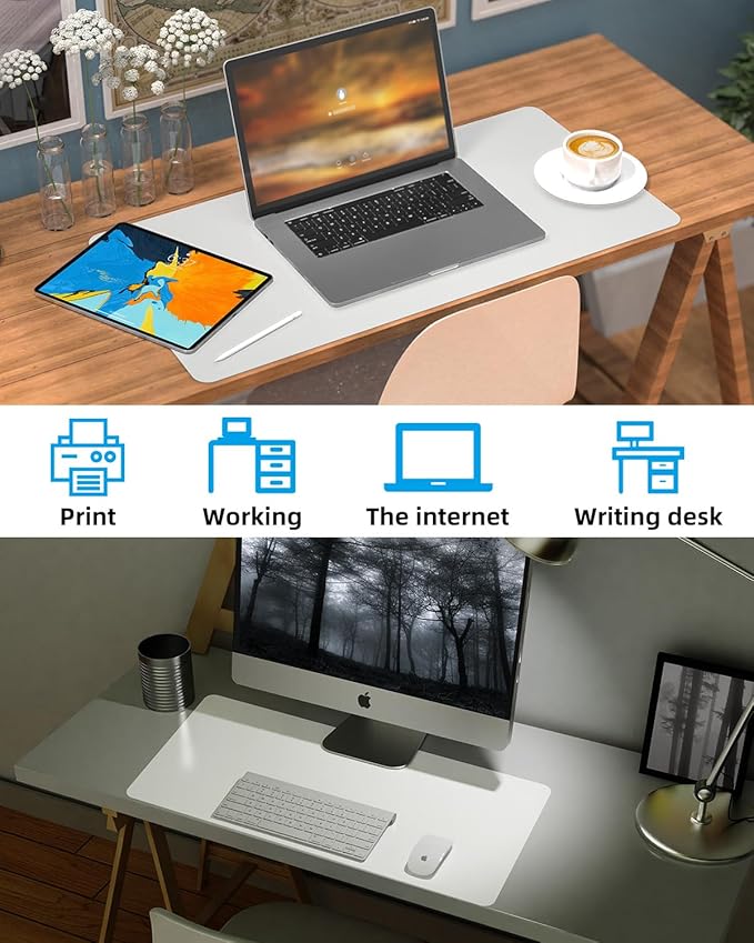 PULeather Non - Slip Desk Mat, Large Mouse Pad & Laptop Desk Pad - Waterproof Writing Pad for Office & Home (Ivory White, 35.4" x 17") | Desk Pads Blotters - TrueDesk