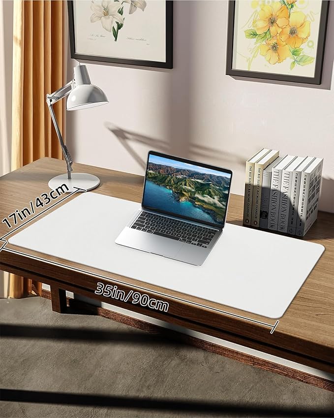 PULeather Non - Slip Desk Mat, Large Mouse Pad & Laptop Desk Pad - Waterproof Writing Pad for Office & Home (Ivory White, 35.4" x 17") | Desk Pads Blotters - TrueDesk