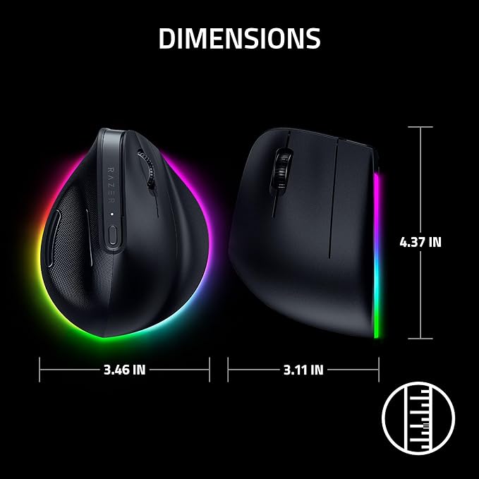 Razer Pro Click V2 Vertical Wireless Mouse: 6 Button Ergonomic Design - One Click AI Prompt - Supports Windows & Mac - Multi Device Connectivity via 2.4GHz, Bluetooth, or USB C Wired Mode - Chroma RGB | Mice - TrueDesk