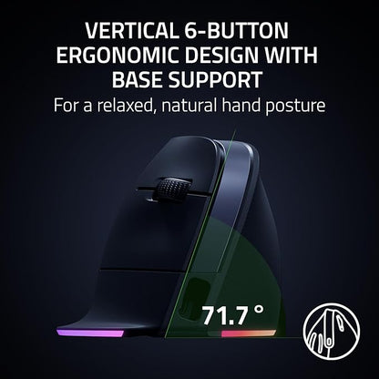 Razer Pro Click V2 Vertical Wireless Mouse: 6 Button Ergonomic Design - One Click AI Prompt - Supports Windows & Mac - Multi Device Connectivity via 2.4GHz, Bluetooth, or USB C Wired Mode - Chroma RGB | Mice - TrueDesk