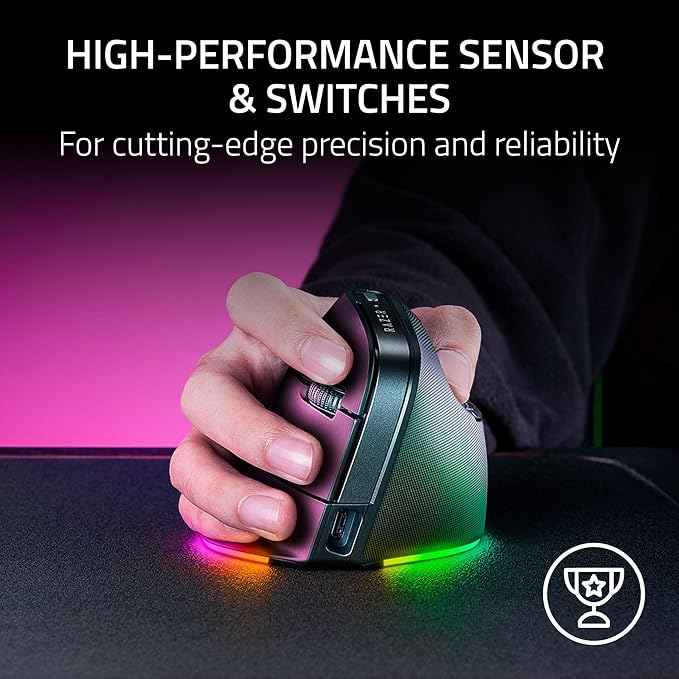 Razer Pro Click V2 Vertical Wireless Mouse: 6 Button Ergonomic Design - One Click AI Prompt - Supports Windows & Mac - Multi Device Connectivity via 2.4GHz, Bluetooth, or USB C Wired Mode - Chroma RGB | Mice - TrueDesk