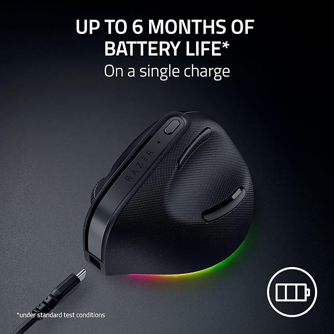 Razer Pro Click V2 Vertical Wireless Mouse: 6 Button Ergonomic Design - One Click AI Prompt - Supports Windows & Mac - Multi Device Connectivity via 2.4GHz, Bluetooth, or USB C Wired Mode - Chroma RGB | Mice - TrueDesk