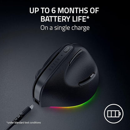 Razer Pro Click V2 Vertical Wireless Mouse: 6 Button Ergonomic Design - One Click AI Prompt - Supports Windows & Mac - Multi Device Connectivity via 2.4GHz, Bluetooth, or USB C Wired Mode - Chroma RGB | Mice - TrueDesk