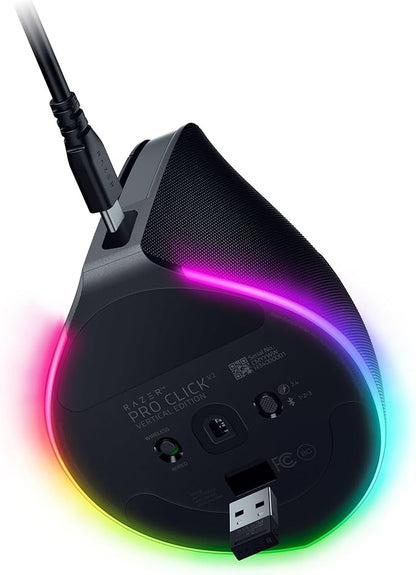 Razer Pro Click V2 Vertical Wireless Mouse: 6 Button Ergonomic Design - One Click AI Prompt - Supports Windows & Mac - Multi Device Connectivity via 2.4GHz, Bluetooth, or USB C Wired Mode - Chroma RGB | Mice - TrueDesk