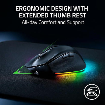 Razer Pro Click V2 Wireless Mouse: Right - Handed Ergonomic Design with Thumb Rest - AI Prompt - Long Battery Life - Multi Device Connectivity via 2.4GHz, Bluetooth, or USB C Wired Mode - Chroma RGB | Mice - TrueDesk