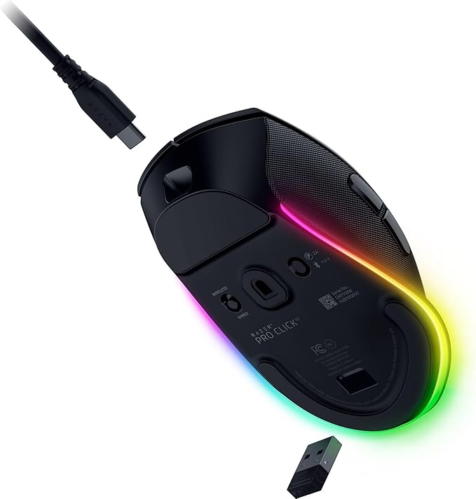 Razer Pro Click V2 Wireless Mouse: Right - Handed Ergonomic Design with Thumb Rest - AI Prompt - Long Battery Life - Multi Device Connectivity via 2.4GHz, Bluetooth, or USB C Wired Mode - Chroma RGB | Mice - TrueDesk