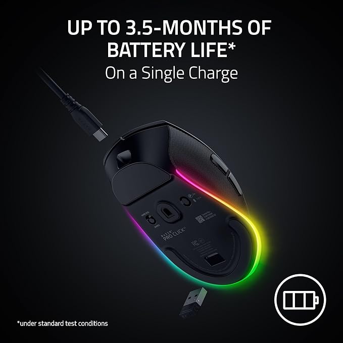 Razer Pro Click V2 Wireless Mouse: Right - Handed Ergonomic Design with Thumb Rest - AI Prompt - Long Battery Life - Multi Device Connectivity via 2.4GHz, Bluetooth, or USB C Wired Mode - Chroma RGB | Mice - TrueDesk