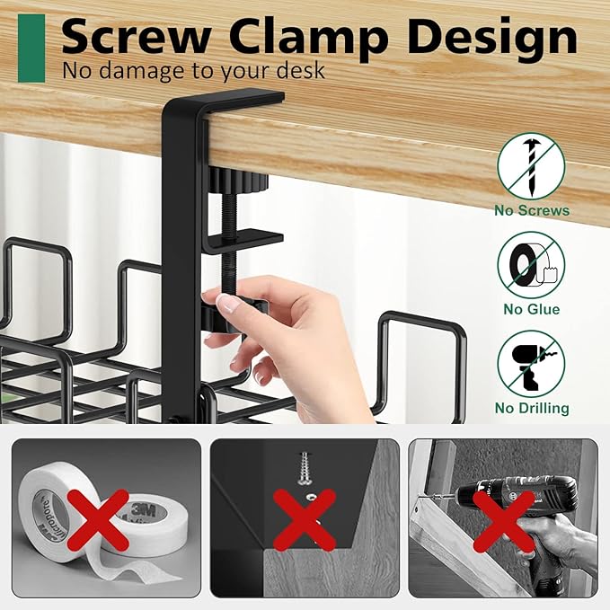 REFLYING Under Desk Cable Management Tray, L 15.7'' W 6.3'' No Drill Steel Desk Cable Organizers, Wire Management Tray | Cable Raceways - TrueDesk