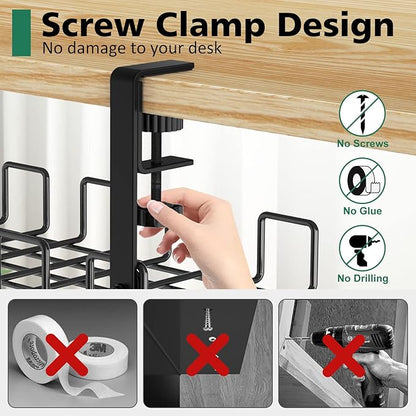 REFLYING Under Desk Cable Management Tray, L 15.7'' W 6.3'' No Drill Steel Desk Cable Organizers, Wire Management Tray | Cable Raceways - TrueDesk