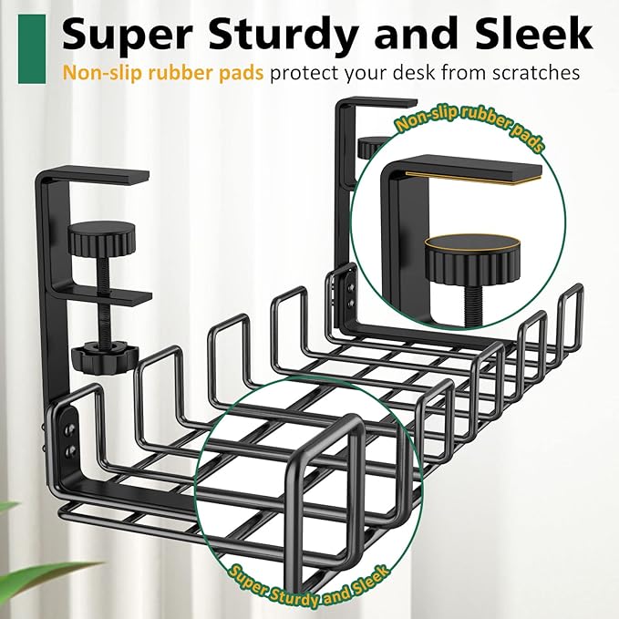 REFLYING Under Desk Cable Management Tray, L 15.7'' W 6.3'' No Drill Steel Desk Cable Organizers, Wire Management Tray | Cable Raceways - TrueDesk