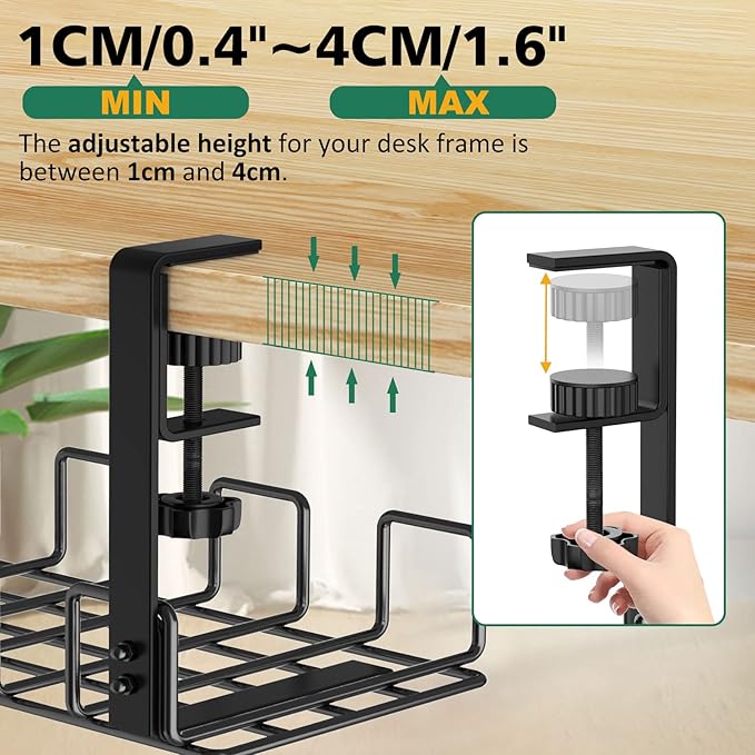 REFLYING Under Desk Cable Management Tray, L 15.7'' W 6.3'' No Drill Steel Desk Cable Organizers, Wire Management Tray | Cable Raceways - TrueDesk